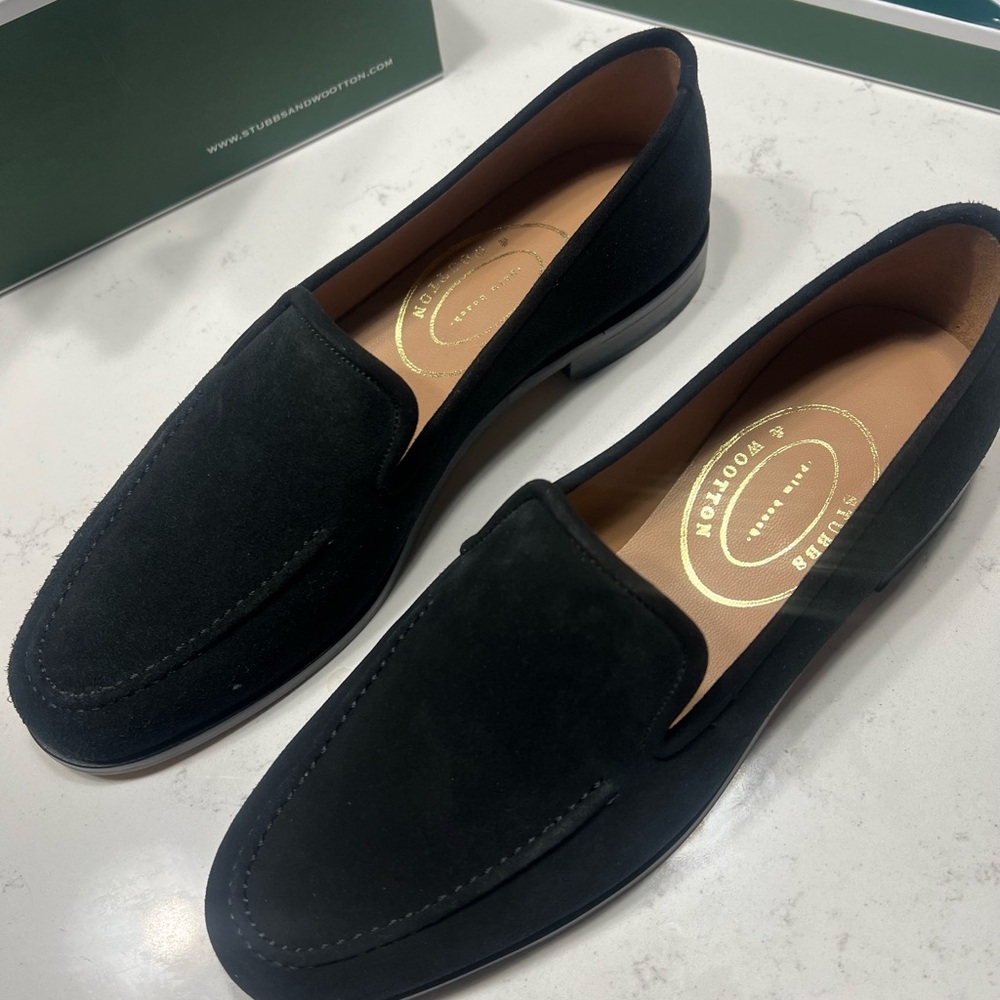 NIB Stubbs & Wootton Suede Slippers Black sz 10